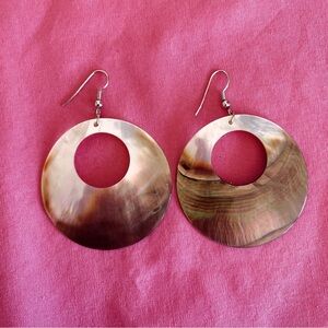 Sea Shell Hoop Earrings Pearly Iridescent with Silver Brown Ombré Tones Mermaid